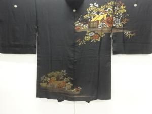 大正ロマン　漆御所車模様織出し一ツ紋絵羽織